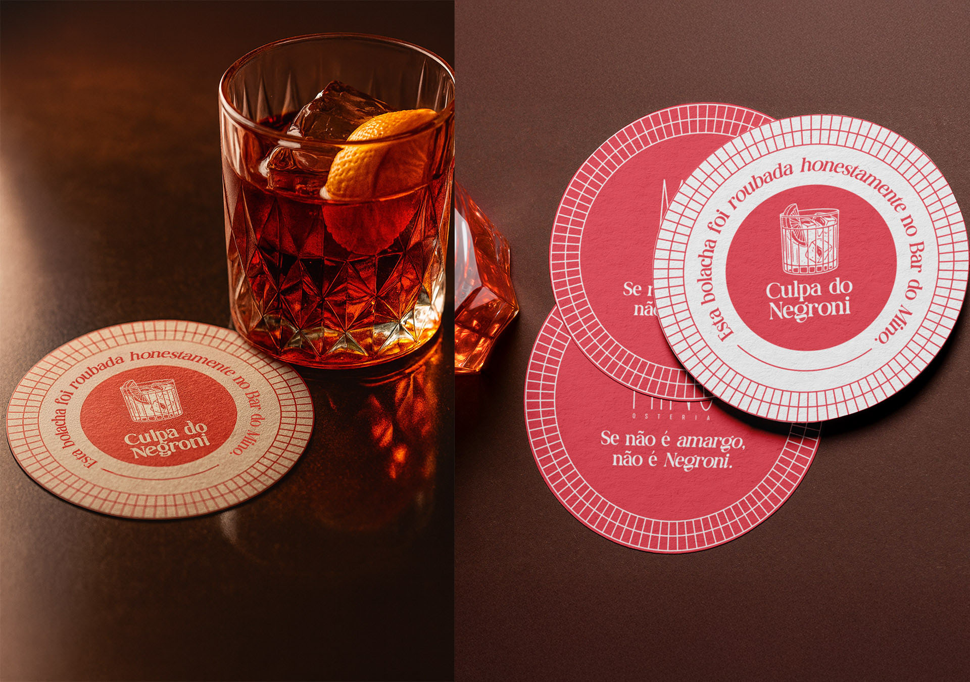 Campanha Negroni — bolachas de copo Culpa do Negroni