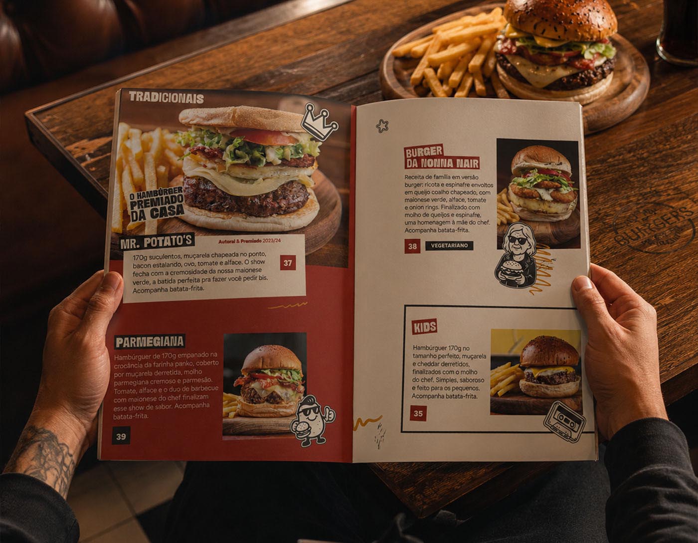 Potato's Burger — cardápio aberto com fotos dos hambúrgueres