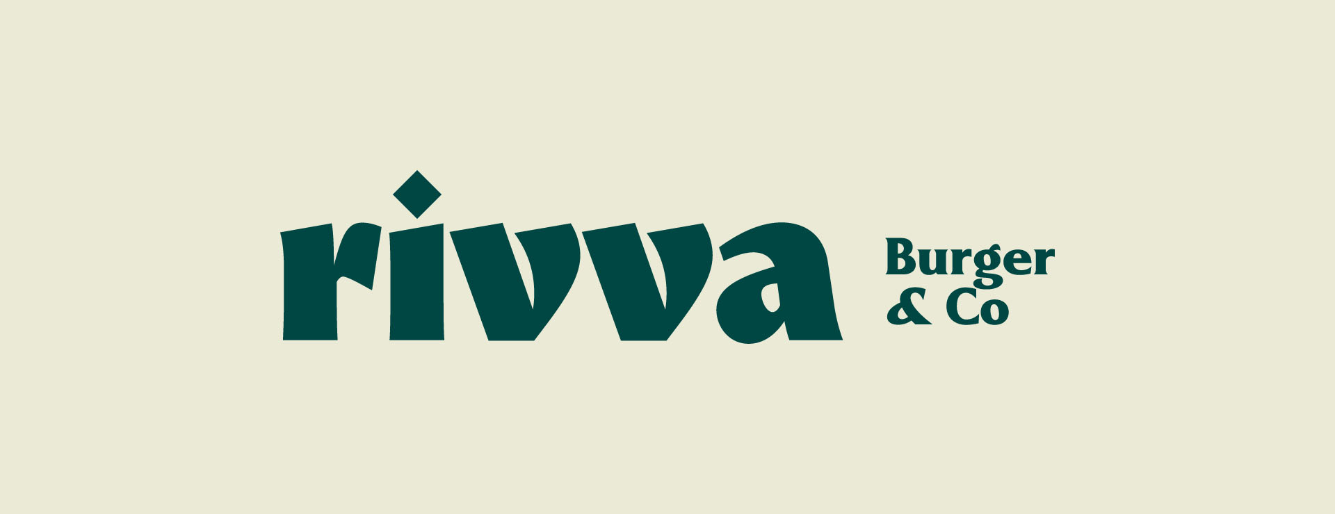 Logotipo Rivva Burger & Co em verde sobre fundo creme